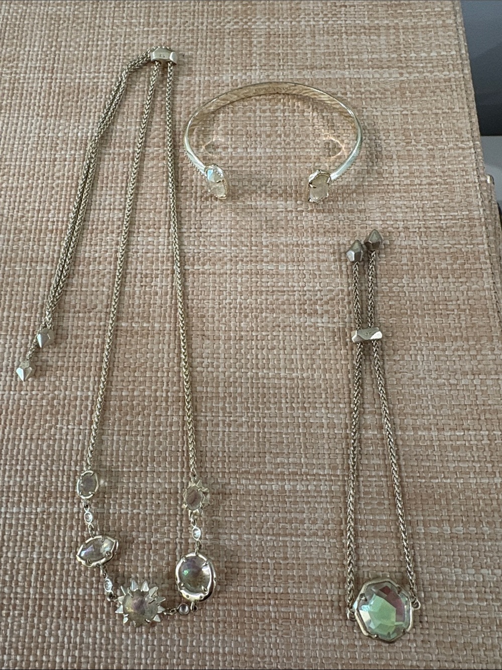 Kendra Scott Jewelry Lot 3 Pc Necklaces Cuff Bracelet Gold iridescent stones